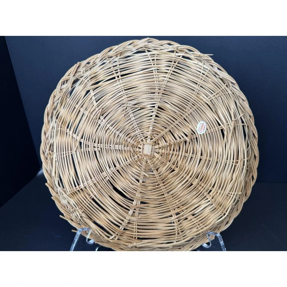 Set of 6 Wicker Rattan Paper Plate Holders Natural Woven Picnic BBQ Cottage